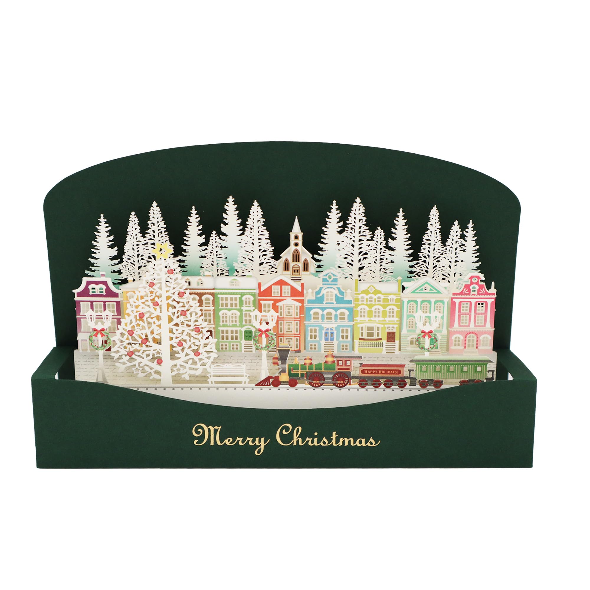 Amazon | 日本 製 立体 クリスマス カード 街 リーフ ワーク