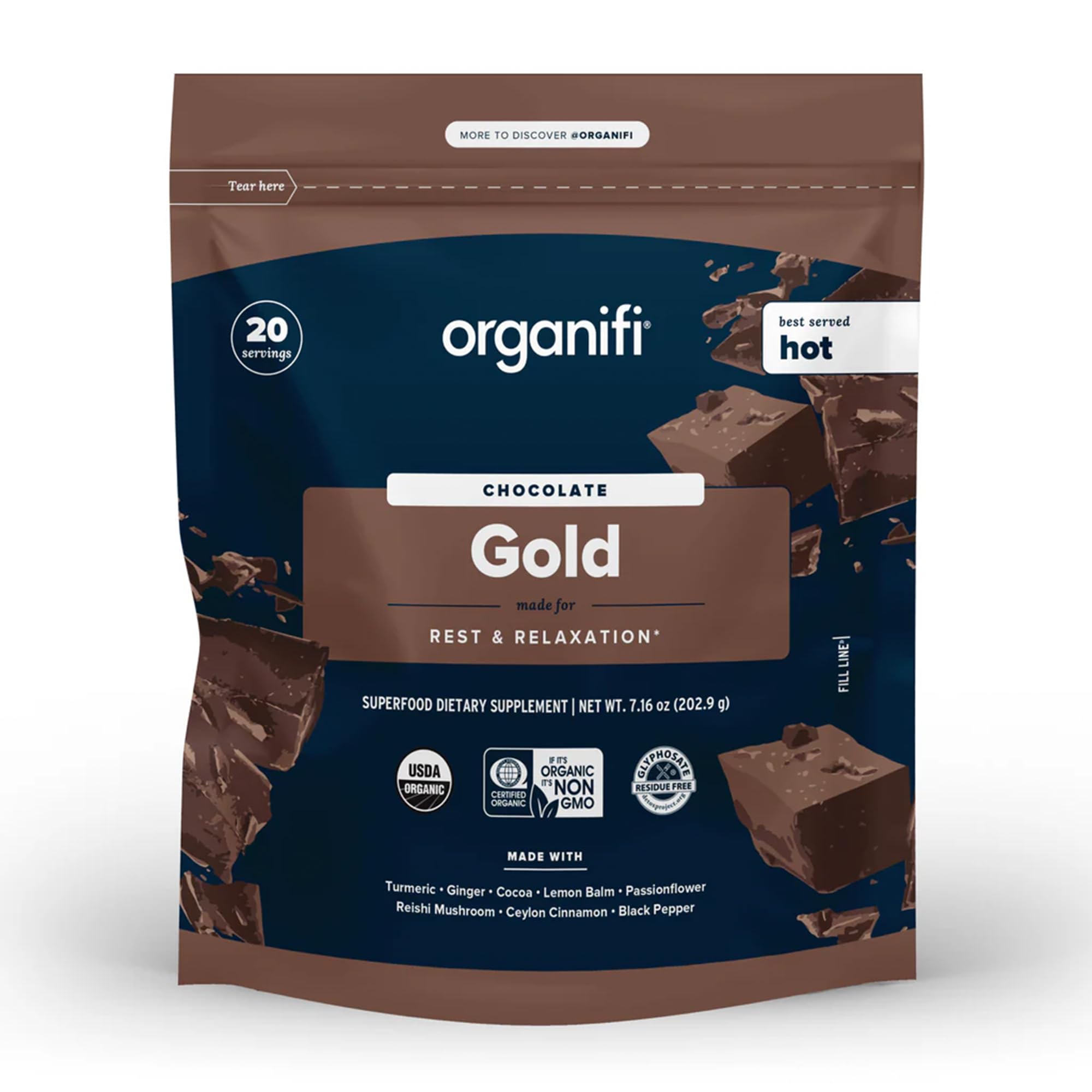 Organifi Gold Turmeric Tea for Sleep and Relaxation, 30 Servings