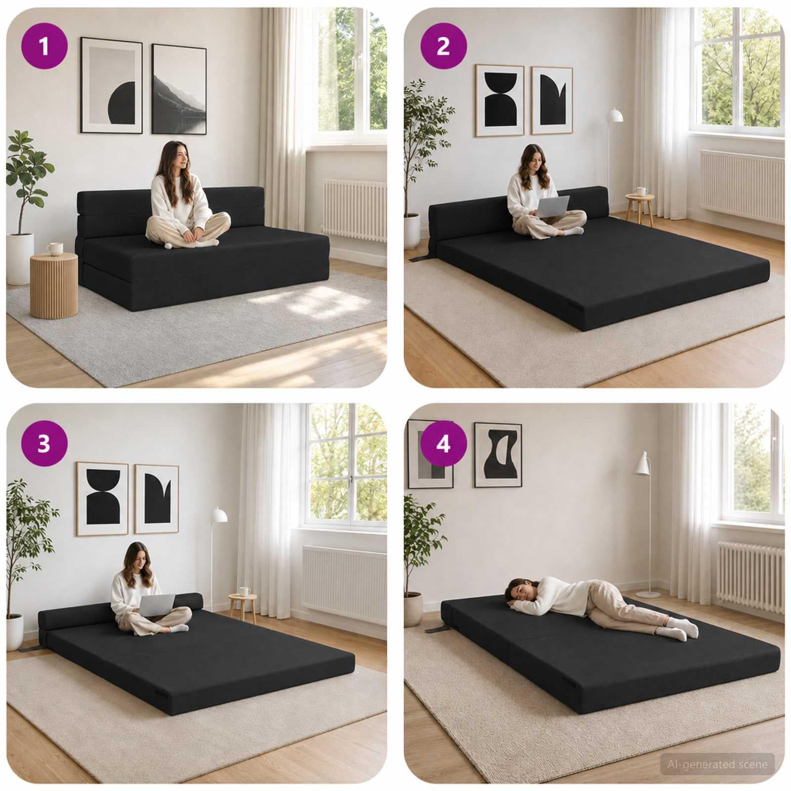 vidaXL Divano Letto Pieghevole Nero 152 x 86,5 x 60 cm Tessuto