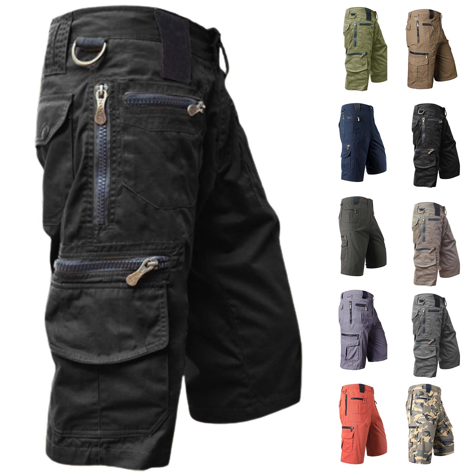 BUKKNYE Mens Army Casual Work Cargo Combat Camouflage Shorts Cotton Chino Half Pant Camo(Black,3XL)