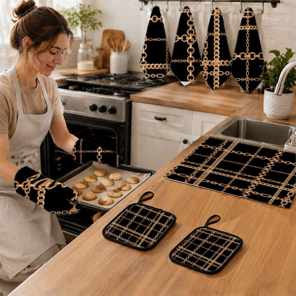 9PCS Catena D'oro Stampa Cucina Decor e Accessori Set