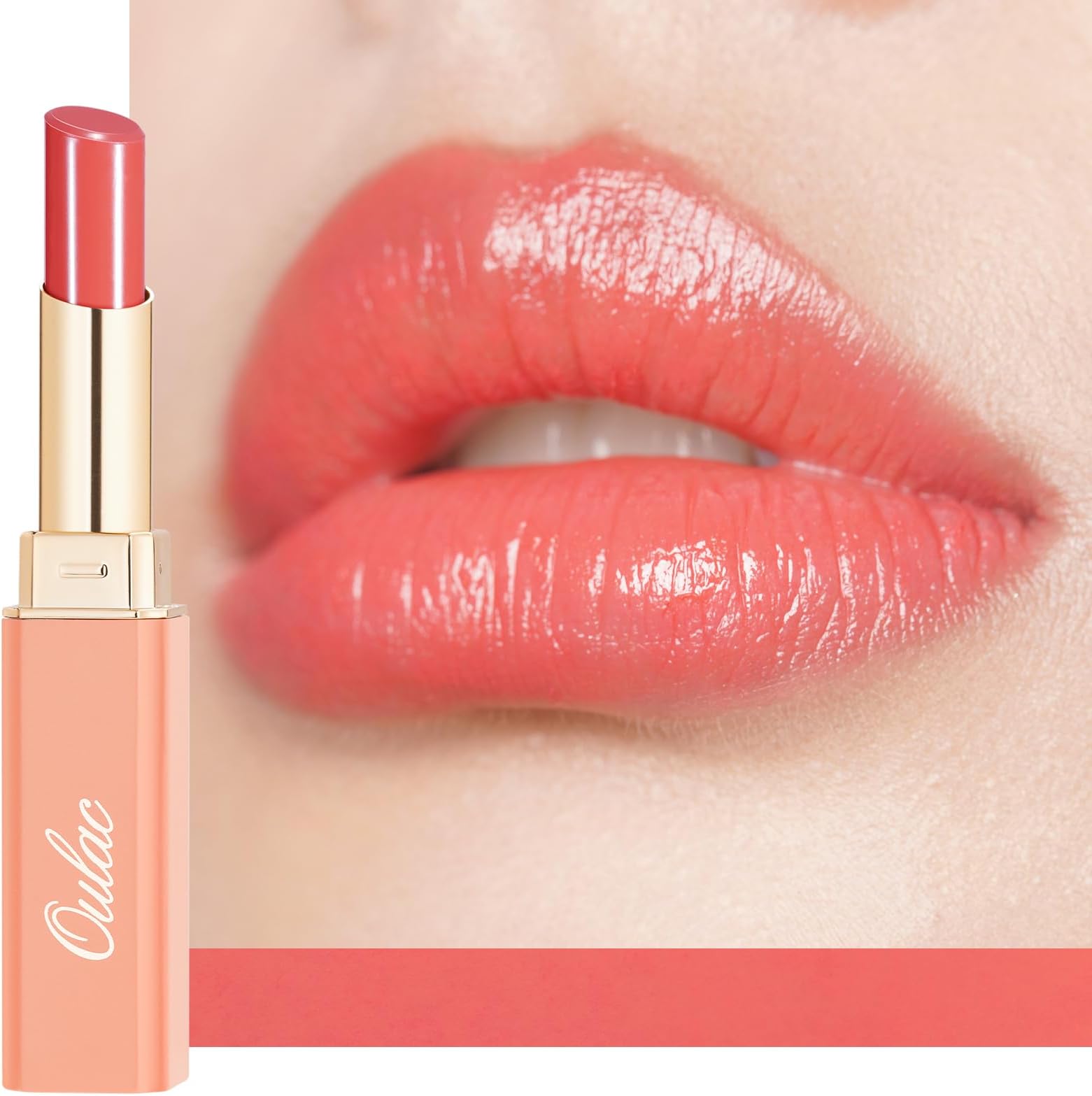 Moisturising Lipstick Coral Peach, Moisture Shine Hydrating Lipstick & Tinted Lip Balm for Dry Lips, Medium Coverage Lip Colour | Juicy Look, Glossy Finish, Vegan, Cruelty-Free, Deep Kiss (04)