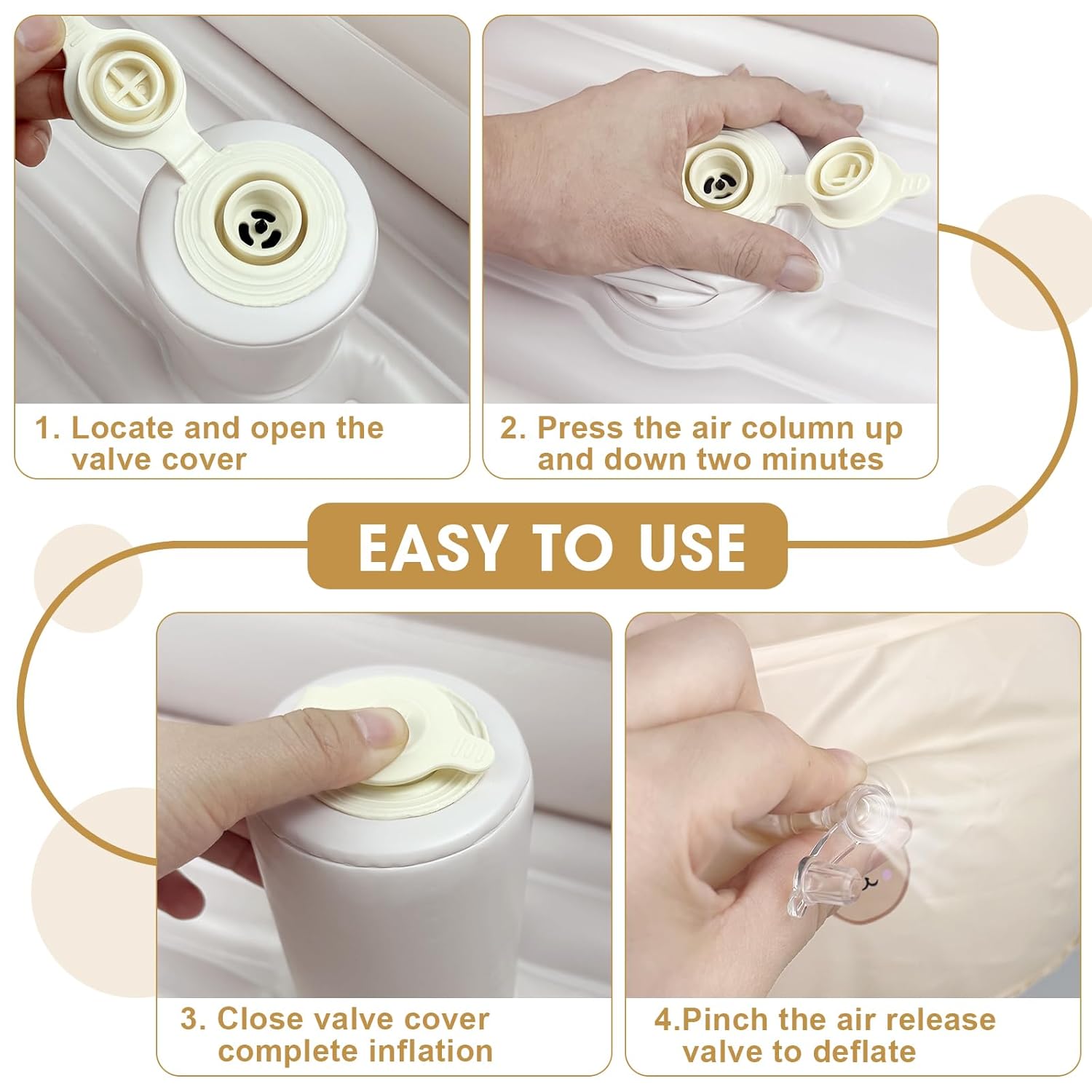 Inflatable Baby Bathtub with Built-in Air Pump, Back Support, Portable Travel Baby Bath Tub, Deflates and Folds Easily, Newborn to Toddler 3-20 Months (Cute Bear)