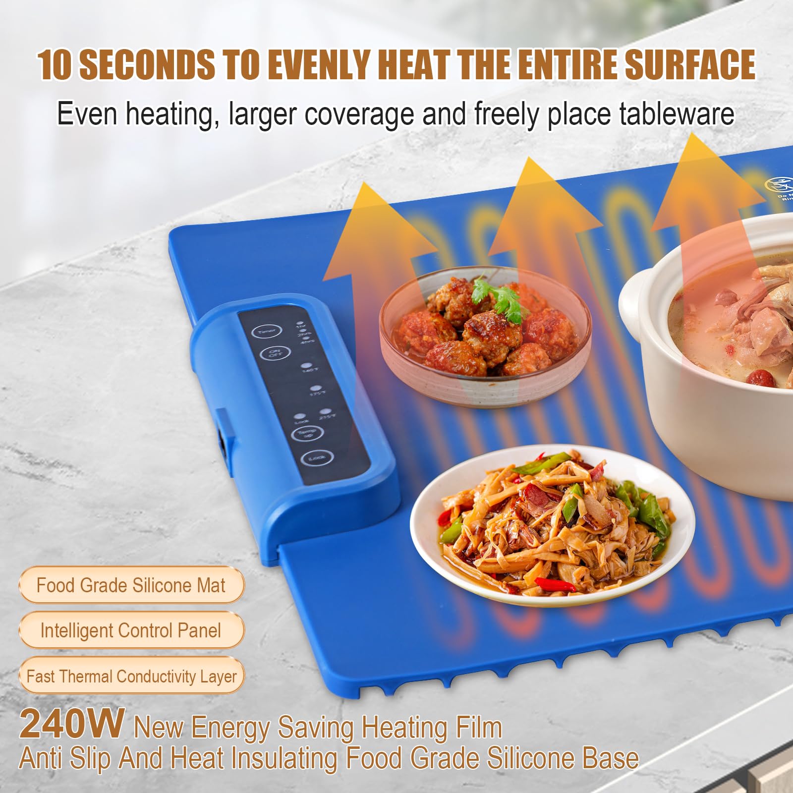 Portable Electric Warming Tray - Silicone Food Warmer Mat With Adjustable Temp, Keeps Plates Warm For Buffets & Parties - View #9