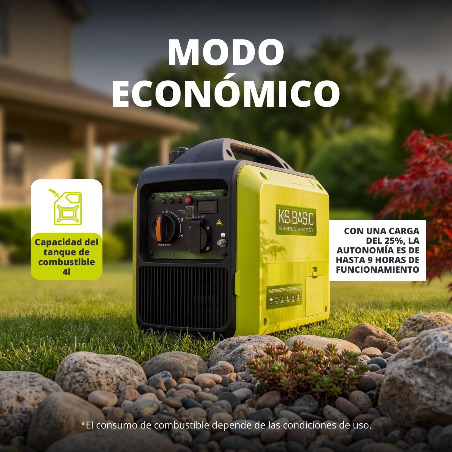 K&S BASIC 20i S Inverter-Generator 2000 W, Notstromaggregat Benzin, Stromaggregat 230V - reiner Sinuswelle, Stromerzeuger mit Eco-Modus, LED-Display, 1,8 kW Nennleistung, tragbar, für Camping, Zuhause