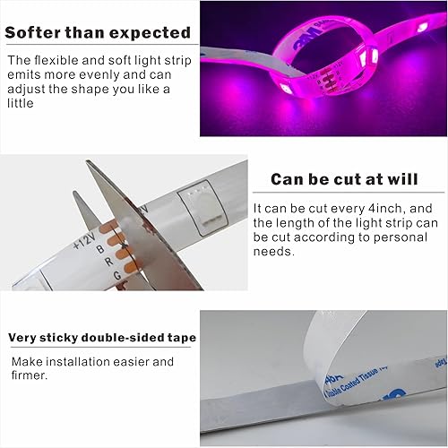 Miniatura 9 de Tira de luces LED RGB de 16.4 pies para niños, iluminación ambiental enchufable para sala de estar y sala de juegos, luces LED multicolor (RGB, 16.4