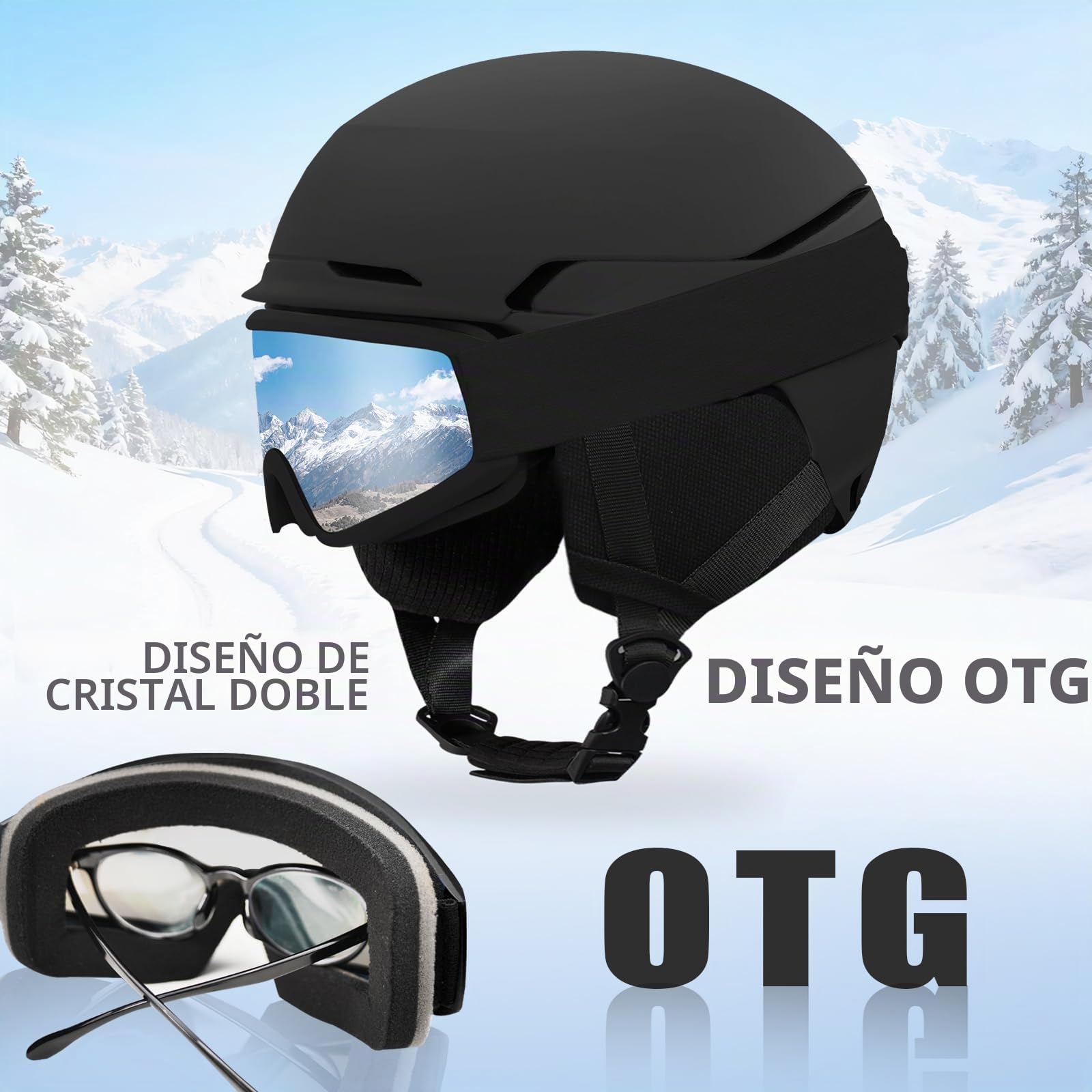 VCOROS Casco de Esquí Kit con Gafas de Esquí Capucha DXH811 para Esquí | Casco Esquí Talla Ajustable Transpirable UV Seguridad Comodidad Casco de Snowboard mit Orejeras Extraíbles