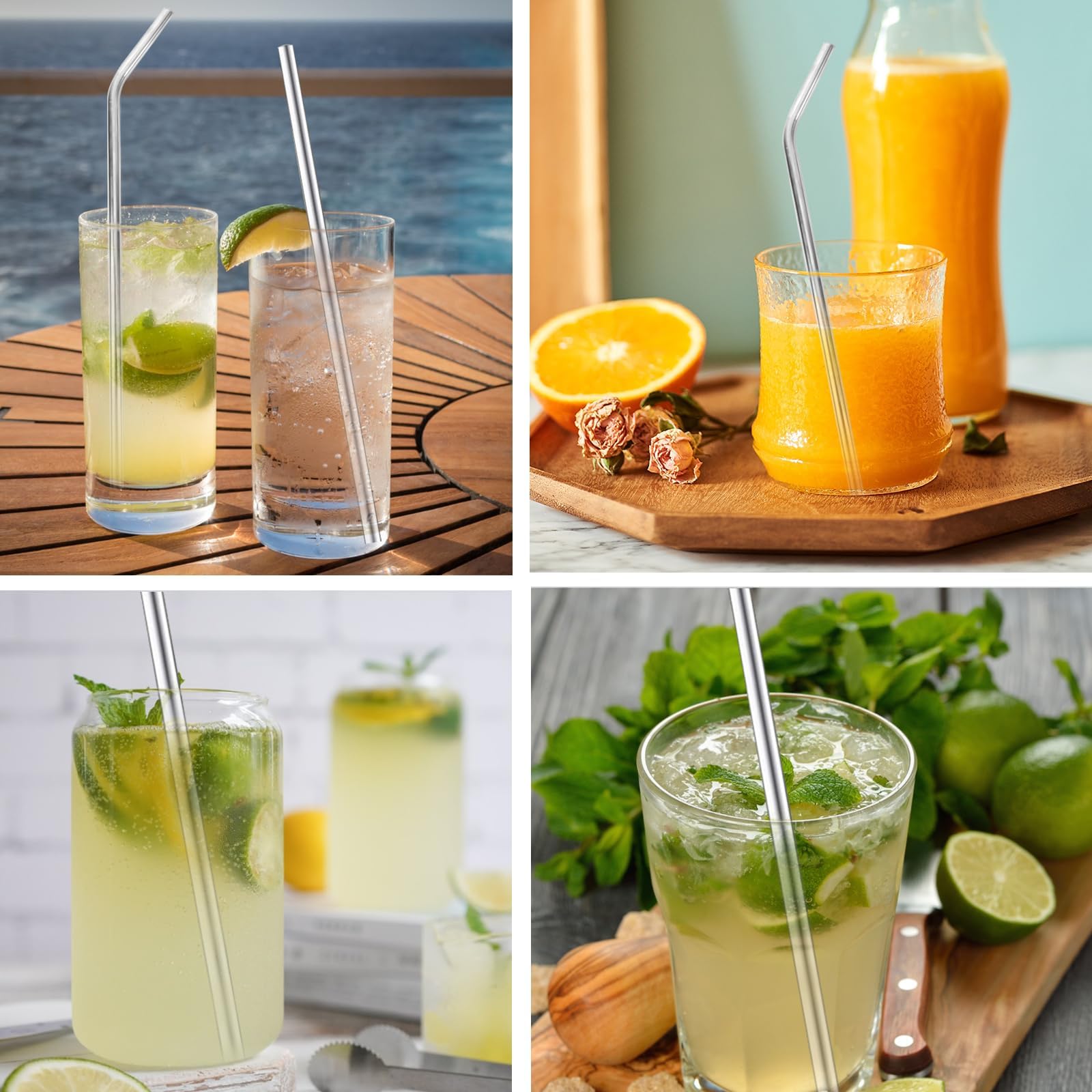 8 Pcs Pailles Inox Reutilisable Paille Metal 30 Cm Avec