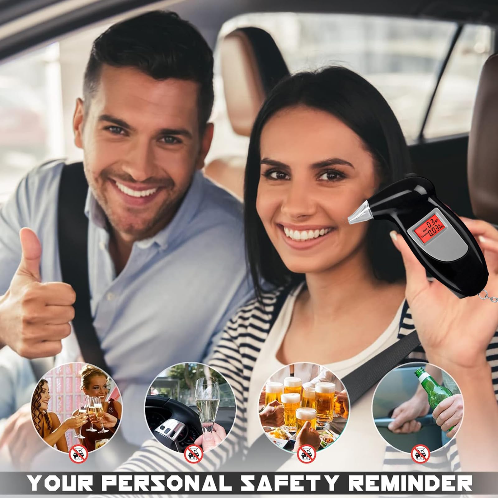 PUTAII Alkoholtester Mit 12 Mundstücken | Polizeigenau | LCD Display