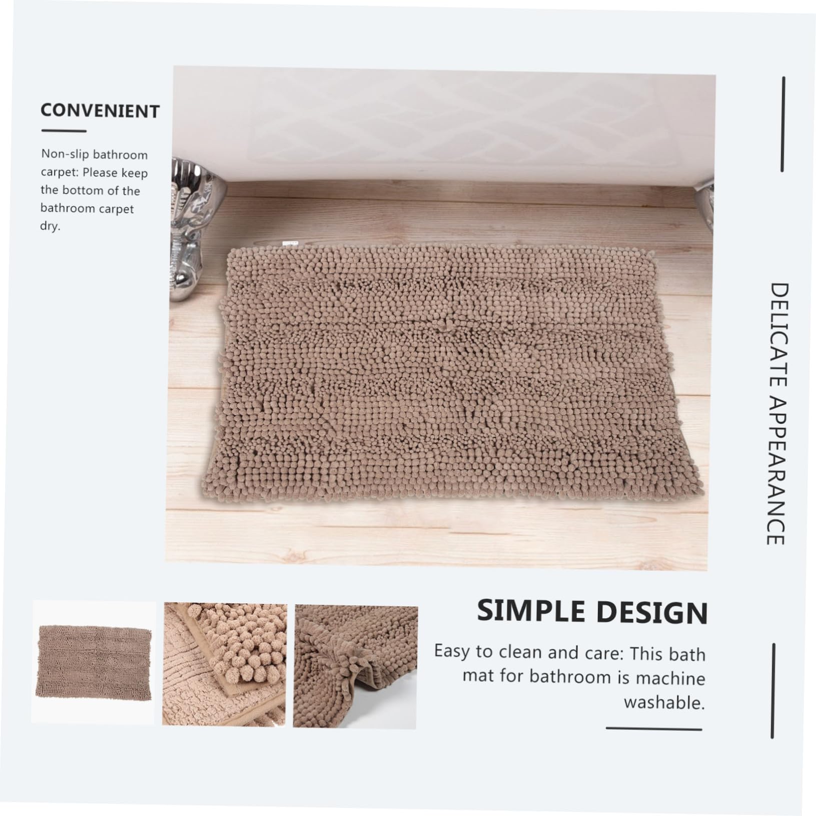 Tappeto Bagno in Ciniglia Extra Spesso Color Khaki | Assorbente, Lavabile in Lavatrice, Comfort Extra, Uso Interno per Pavimento