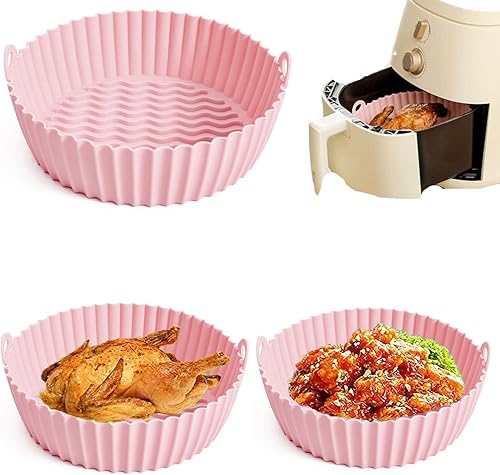 Silicone Pot for Air Fryer, Silicone Fryer Basket, Reusable Non-Stick Silicone Pot for Airfryer, Microwave, Cake Mould, Steamer (Pink)