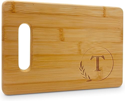 On The Rox Tablas de cortar con monogramas, 9 x 12 pulgadas, tablero de bambú grabado personalizado de la A a la Z (T), tabla de cortar de madera