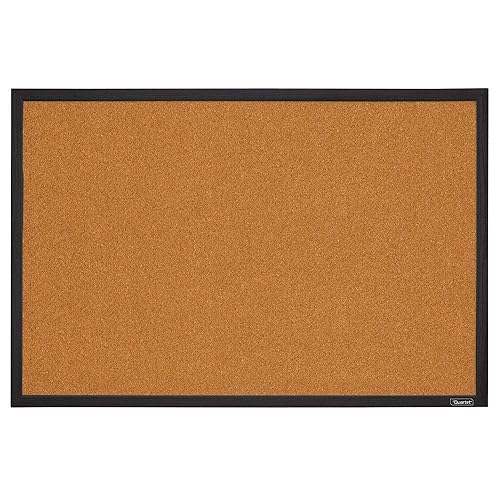 Quartet Cork Bulletin Board, Framed Corkboard, 2' x 3', Black Frame, Message Board, Vision Board (MWDB2436-BK) - Black Frame