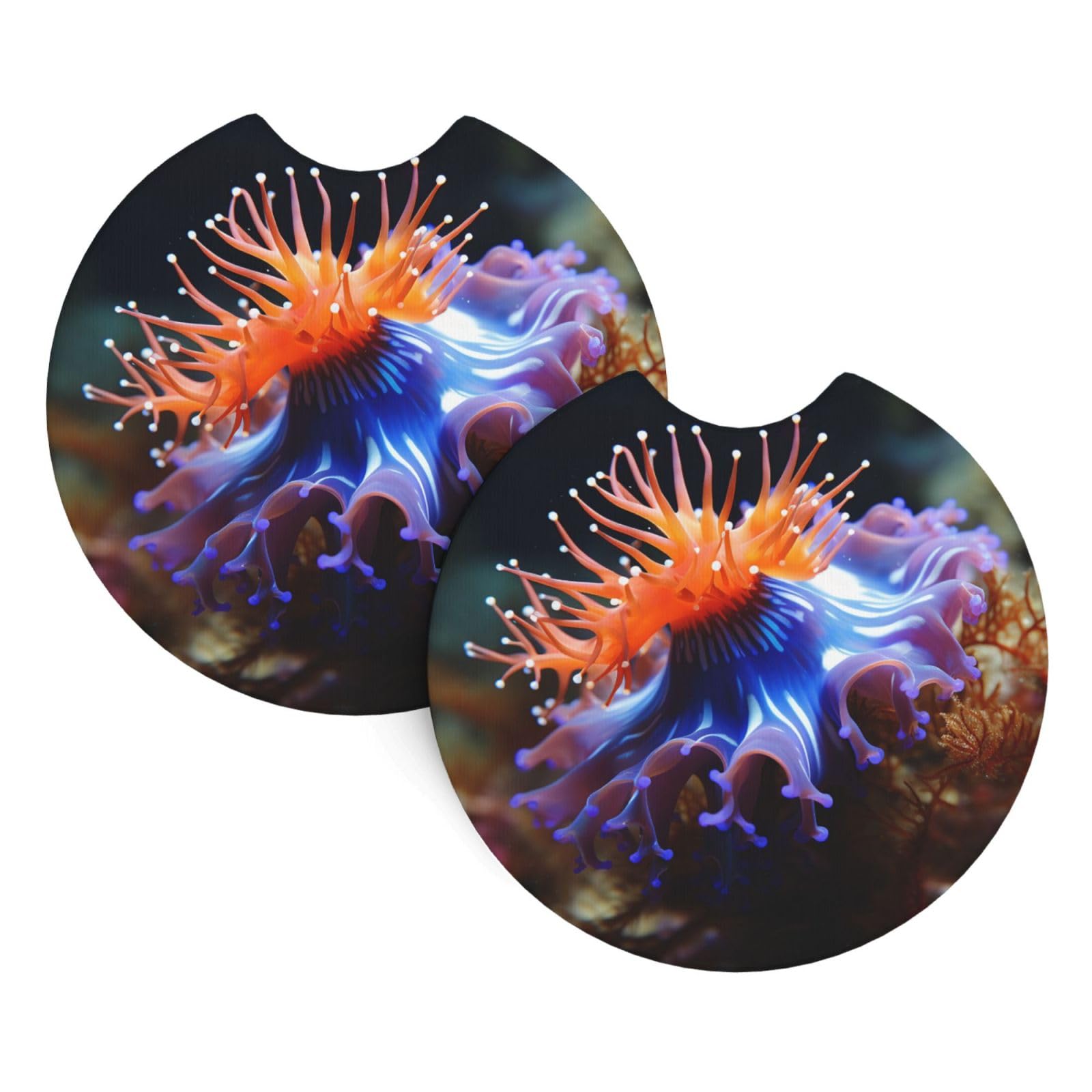 2 Pack Car Coaster for Cup Holders Nudibranch Car Cup Coaster 2.7" Neoprene Non-Slip Automotive Cup Mat Universal Auto Car Interior Accessories for Women Men Cup Pad
