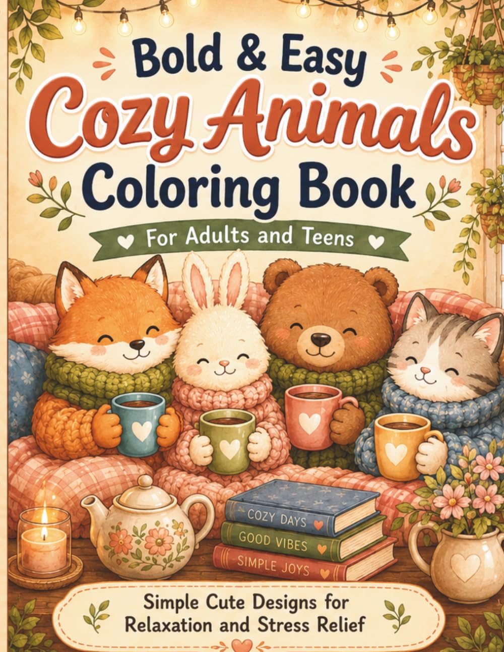 Bold & Easy Cozy Animals Coloring Book: Bold & Easy Cozy Animals Coloring Book