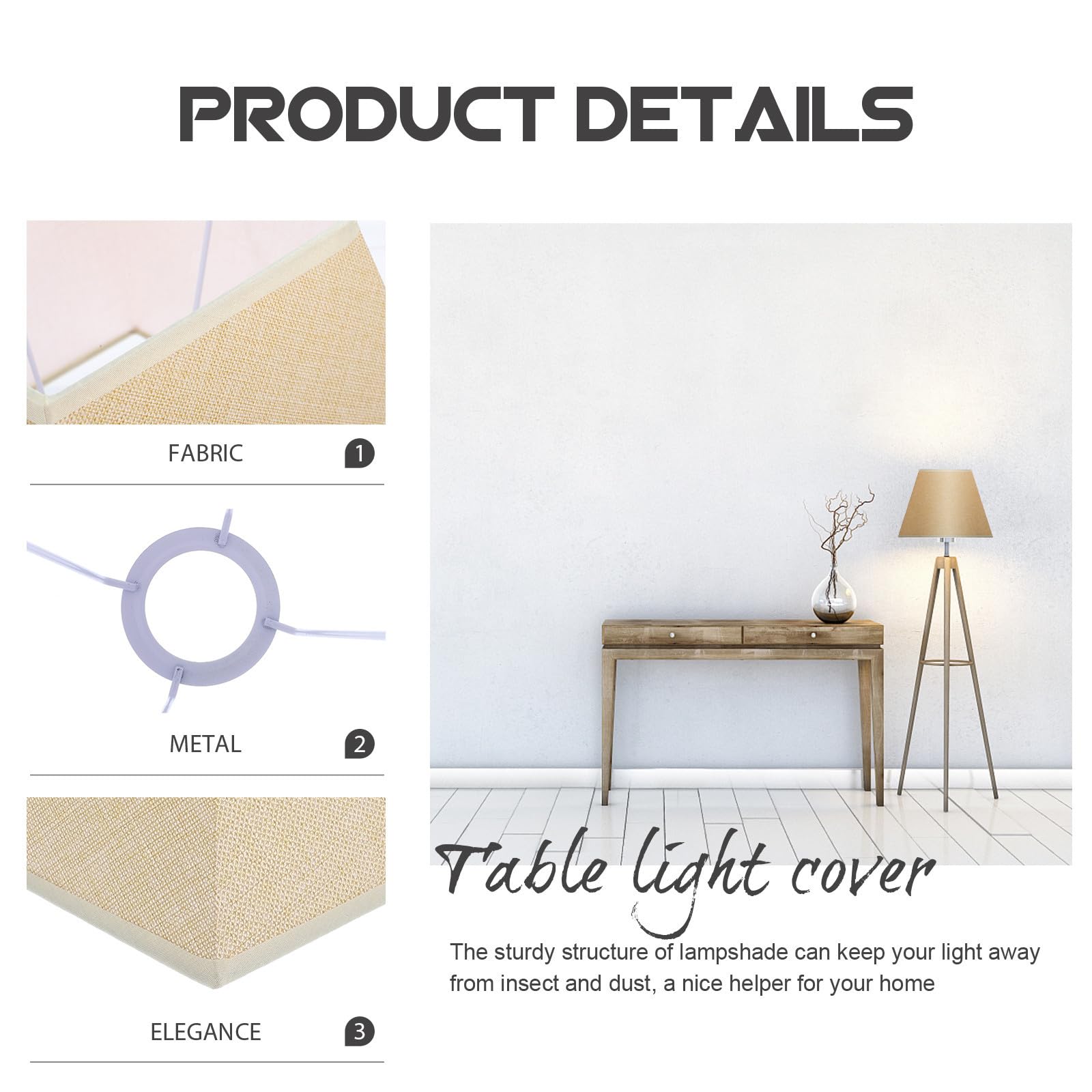 UKCOCO Pantallas para Lamparas de Pie de Tejido de Lino Cubierta de Lámpara Decorativa, Accesorio Resistente Fácil Instalación para Sala de Estar u Oficina