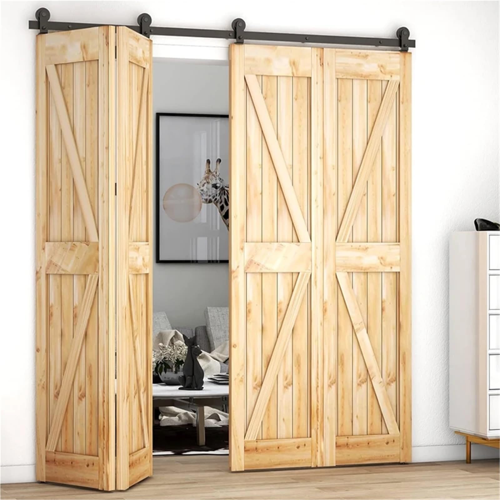 Zestaw okuć do drzwi przesuwnych składanych 3,3-8 stóp, wytrzymały, do 4 drzwi(6.6FT Rail Kit)
