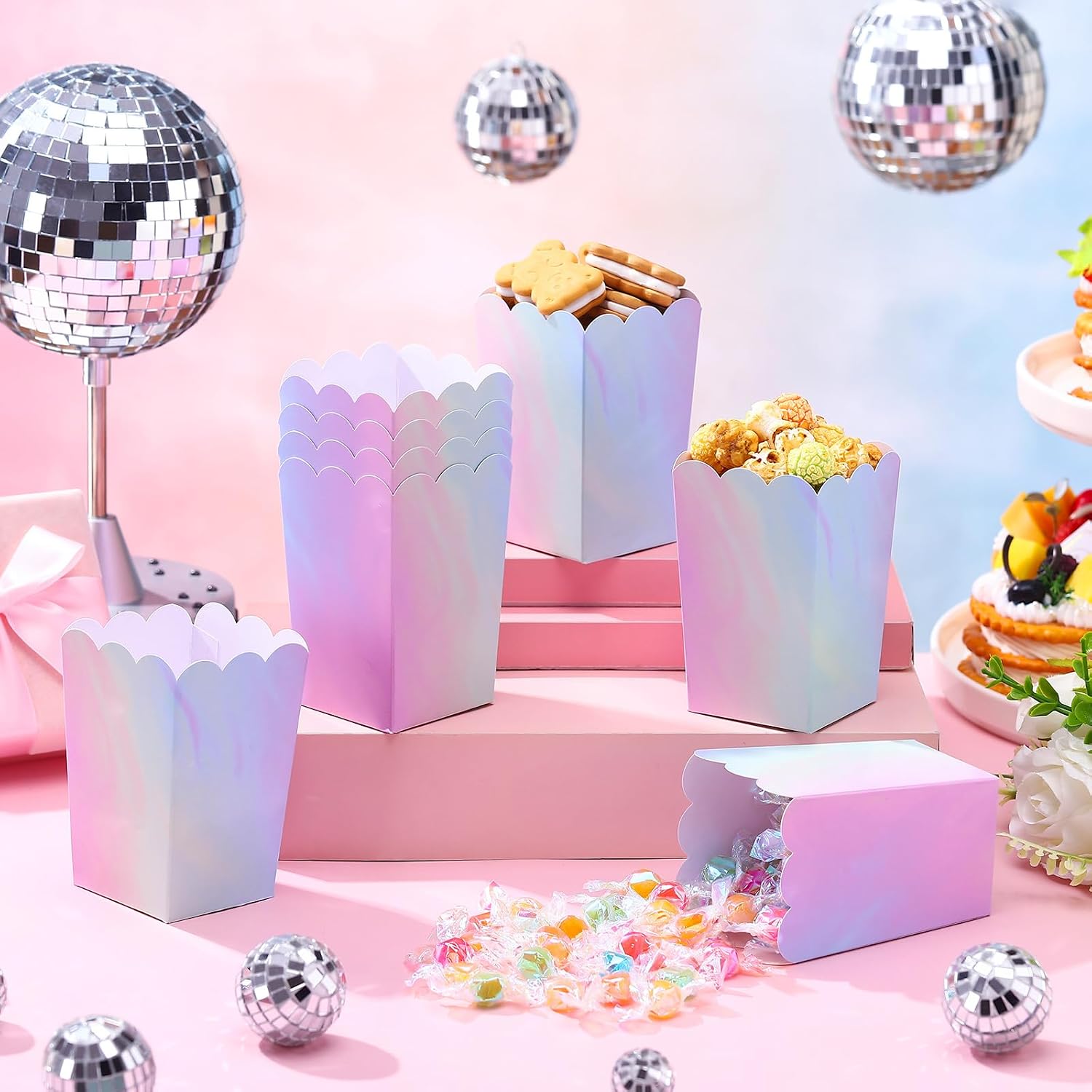 MotiMind 60 Pcs Mini Pastel Popcorn Boxes, 2.09 x 2.44 x 3.94 Inch
