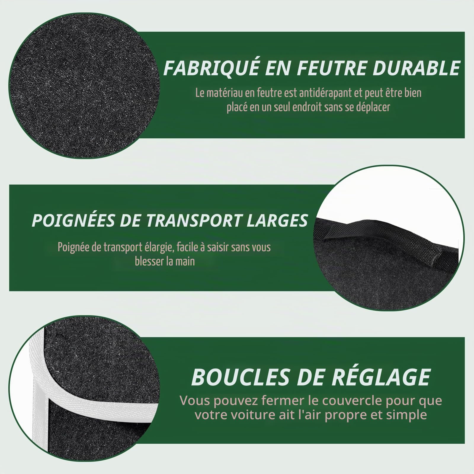 Sac Organisateur de Coffre de Voiture, Organisateur Auto Pliable de Rangement, Sac de Rangement Antidérapant en Felt pour Coffre, Accessoires Essentiels de Voiture pour le Rangement des Outils