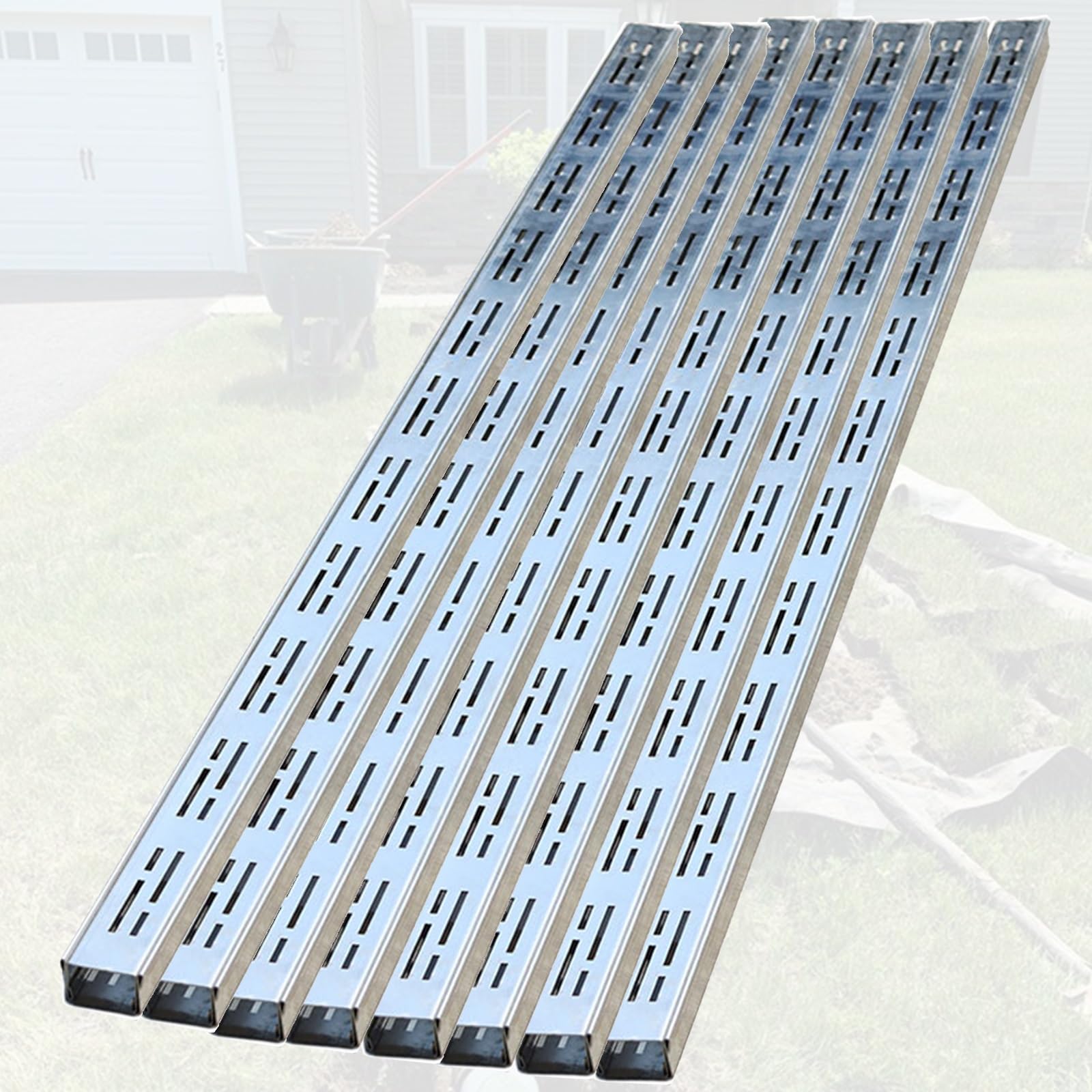 GLDYTVF Narrow Drainage Channel Kit 1M - Low Profile Outdoor Drainage System 8 Silver 5x3cm Pieces Ideal for Balcony & Stormwater Management Efficient Water Flow Solution