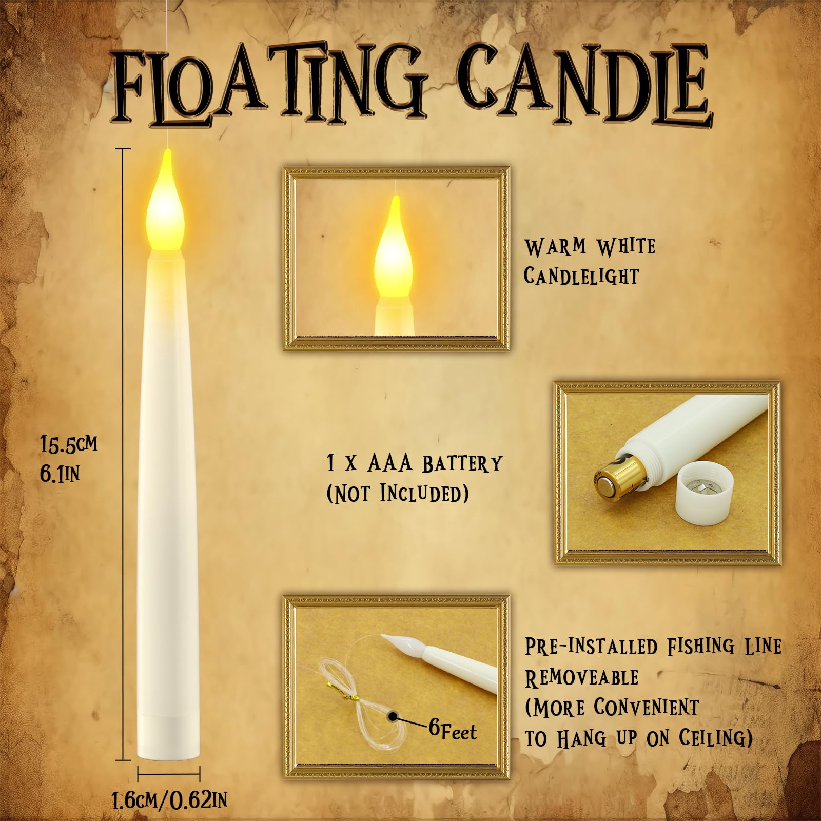 PChero Bougie Flottante avec Baguette, Lot de 20 Fausses Bougies à LED Flamme Vacillante Bougie Chandelier Decorative avec Télécommande pour Decoration Halloween Noel Maison Chambre