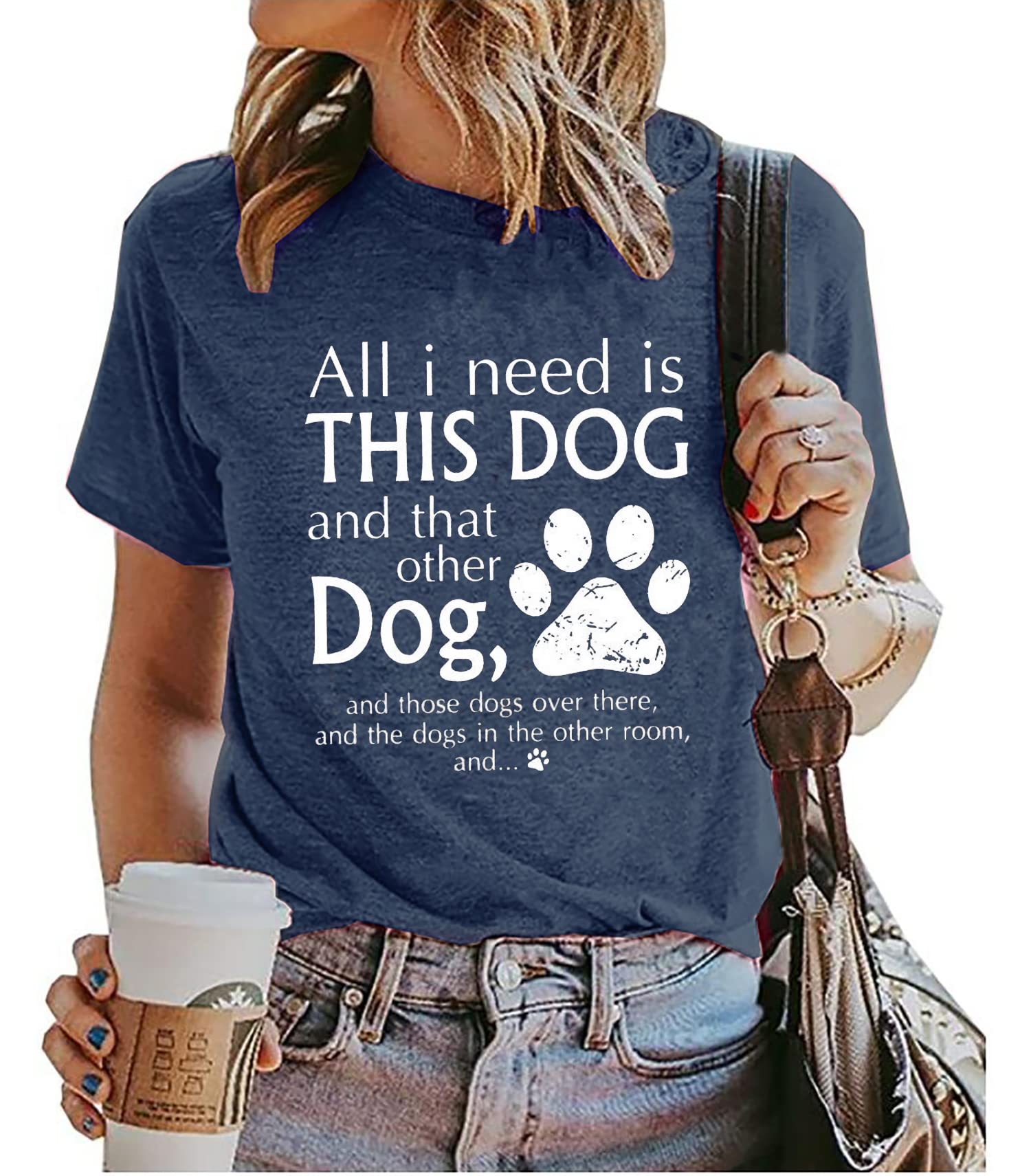 BOMYTAOAll I Need is This Dog and That Other Dog T-Shirt for Women Dog Mom Gift Short Sleeve Shirt Funny Dog Paw Graphic Tees