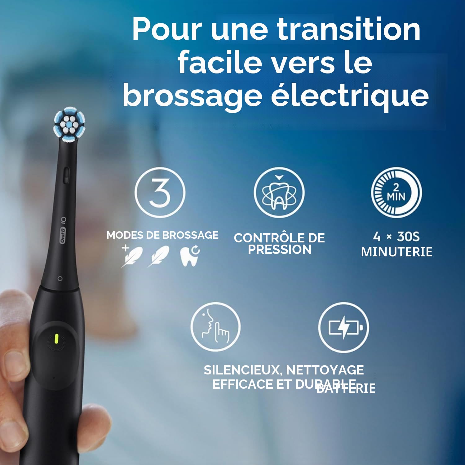 Oral-B iO Series 2 Brosse à dents électrique, 1 brosse, 3 modes de brossage, technologie magnétique, étui de voyage, conçue par Braun, noir nuit