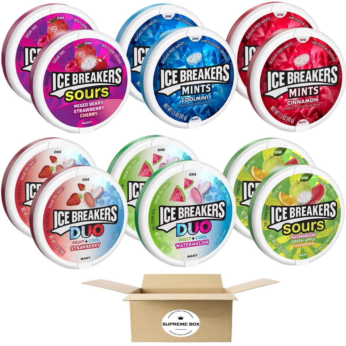 FIAHNG SUPREME BOX Ice Breakers Sugar Free Hard Candy - Pack of 12
