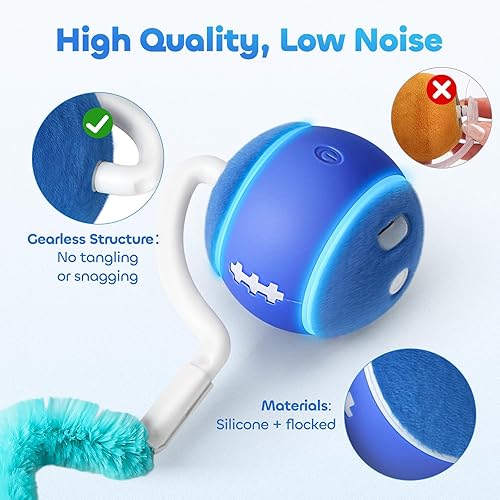 Miniatura 6 de Pelota de juguete interactiva para gatos, juguetes automáticos para gatos de interior, juguetes de gatitos activados por movimiento con 2 colas de
