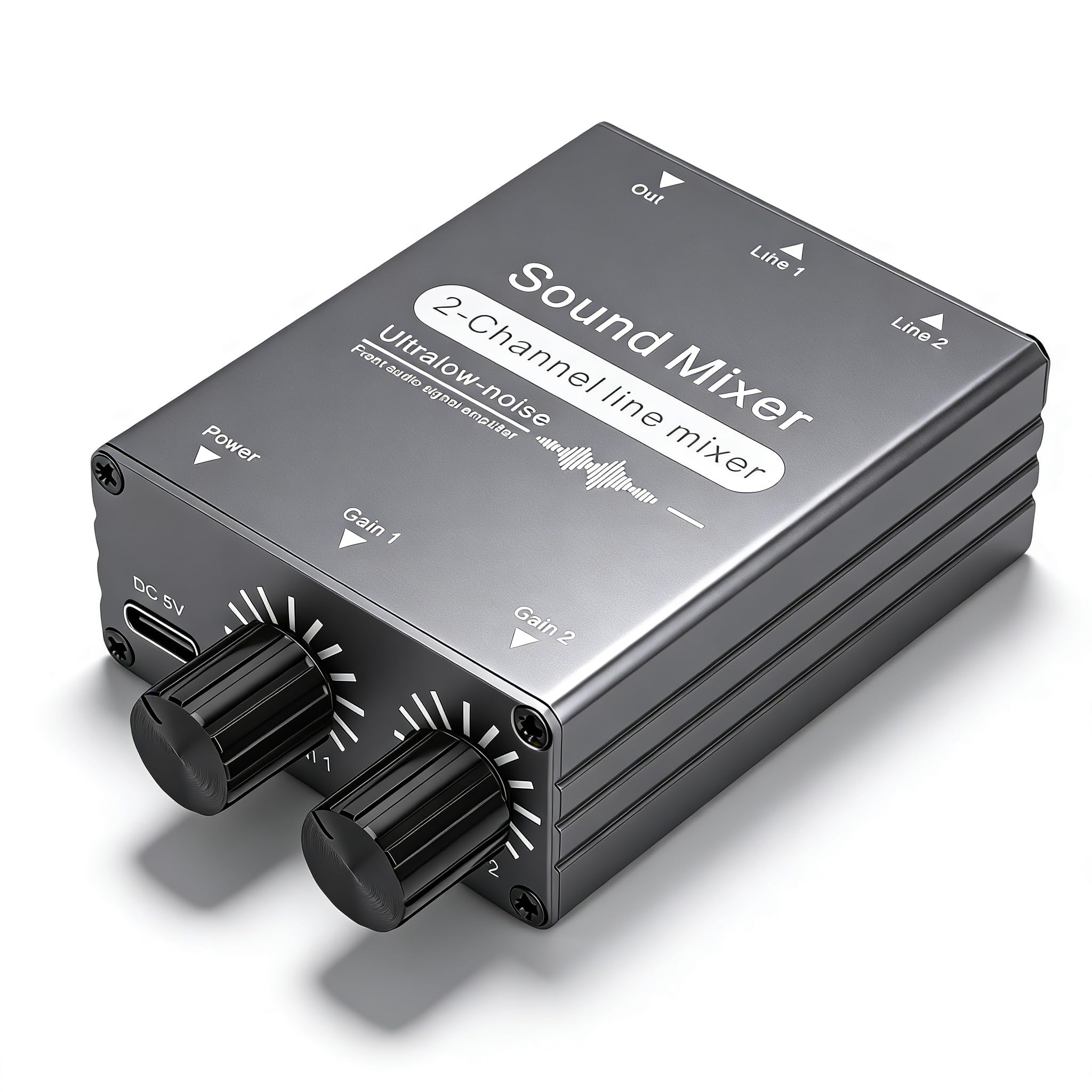 Sxhlseller 2 Kanal Mixer, 3,5 mm 2 in 1 Out Sound Mixer mit Doppelter Lautstärkeregelung, für Computer, Kopfhörer, Fernseher, Smartphones