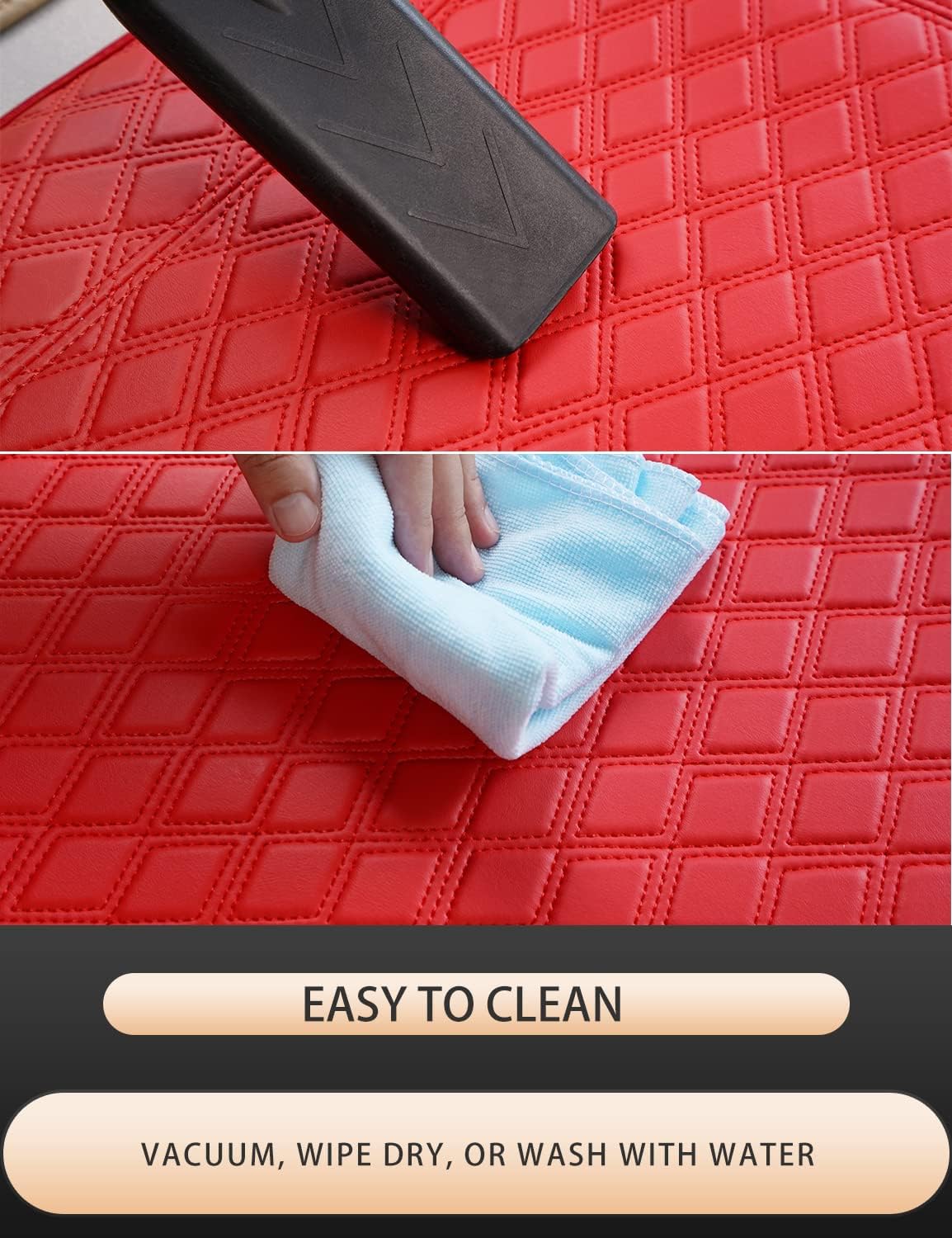 Red Car Floor Mats, Luxury Faux Leather Automotive Floor Mats, All Weather for Cars Truck SUV (4 Pieces, Red) - Image 8