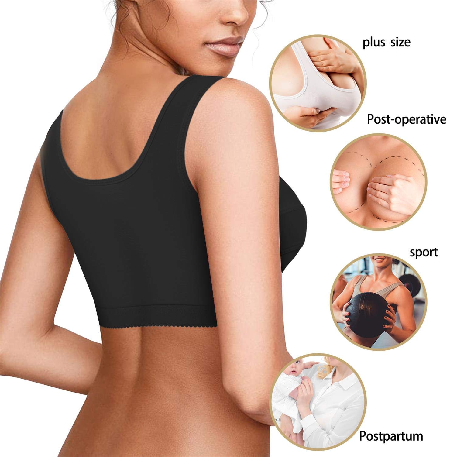 KUMAYES Brassière de Sport pour Femme avec Fermeture Avant et Soutien-Gorge de Sport Post-Chirurgie Soutien de la Poitrine Dos Nageur sans Armatures