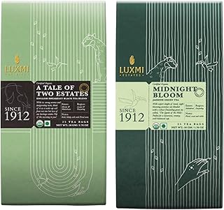Luxmi Estates Black & Green Tea Assortement Pack of 6 | 3 English Breakfast & 3 Midnight Bloom Jasmine Green Tea | 25 Tea ...