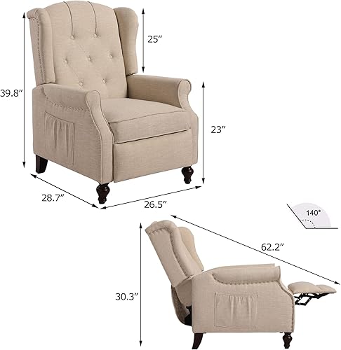 Miniatura 42 de Wingback - Silla reclinable con respaldo a presión y calor y masaje, sofá individual copetudo para el hogar, sala de estar, oficina, dormitorio