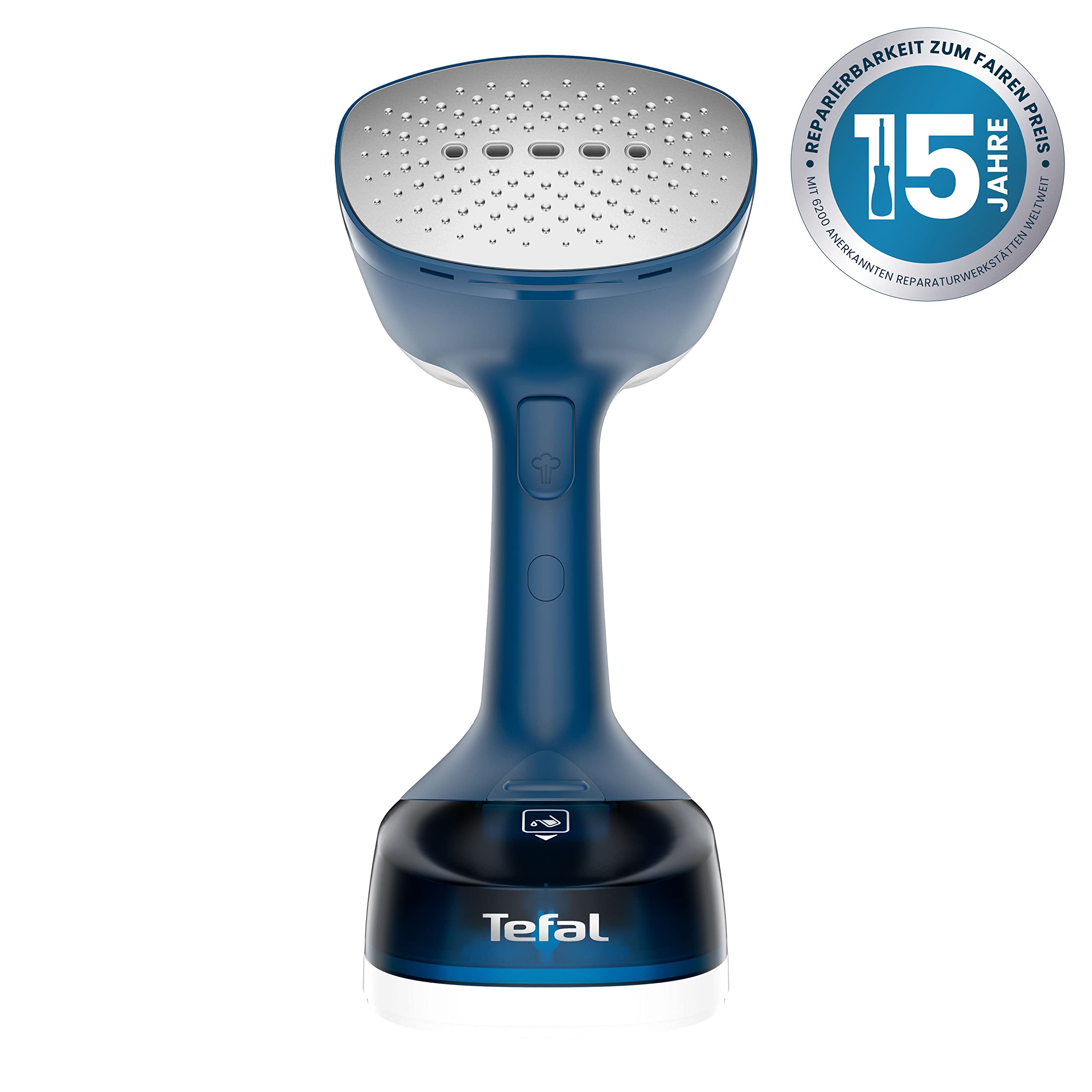 Tefal Access Steam Easy Dampfbürste, 15 Sekunden Aufheizzeit, 1400 Watt, bis zu 25 g/Min., 150 ml Wassertank, Dampfglätter, 8 Min. Steamen, 2,6 m Netzkabel, inklusive Zubehör, weiß/blau, DT7170