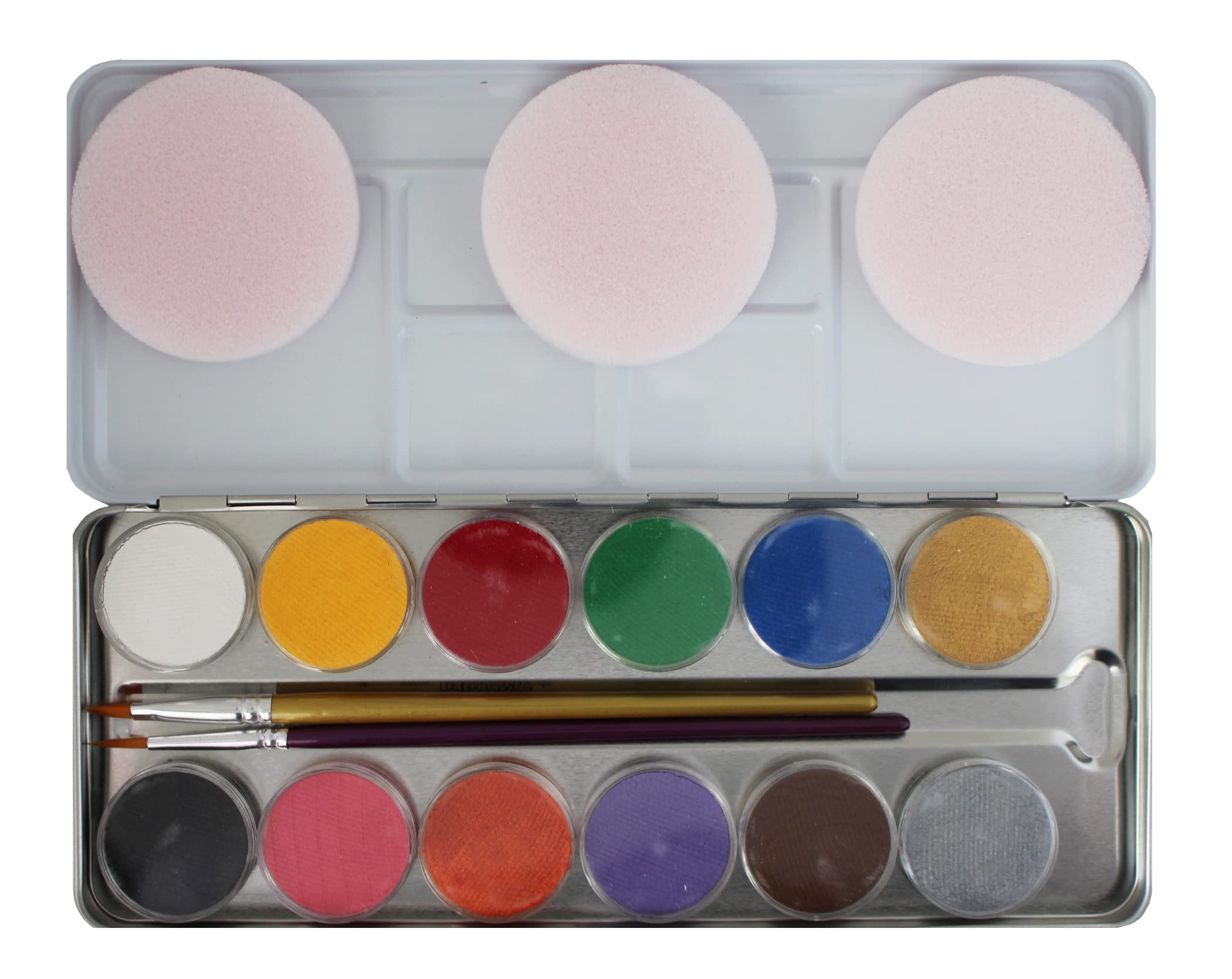 Eulenspiegel 212004 - Profi-Aqua Schminke, 12 Farben, 2 Profi-Pinsel, Metall-Palette