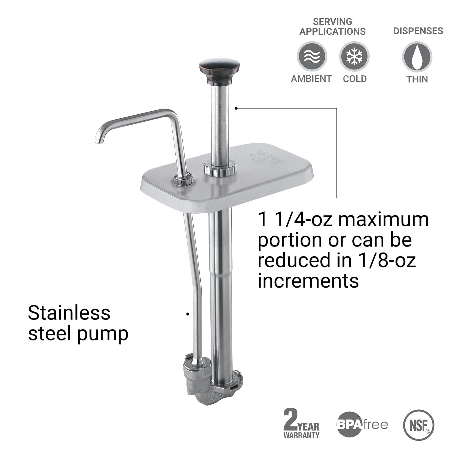 Server Products FP-V-82120 Fountain Jar Pump and Lid, Fits 3-1/2 quart Deep Countertop Base, Dispenses Thin Toppings, 1-1/4 oz. Full Portion, Stainless Steel