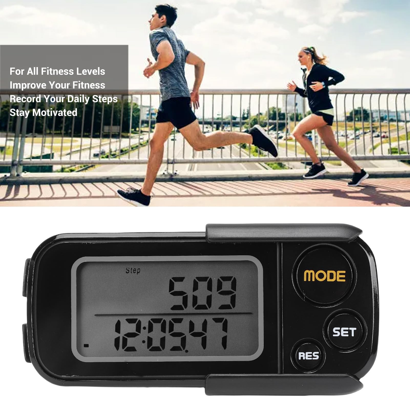 SIXRUN Podomètre 3D, Compte-Pas Précis avec Grand écran LCD et Mémoire de 30 Jours pour Distance de Marche Miles Km Compteur de Calories Moniteur de Temps d'exercice