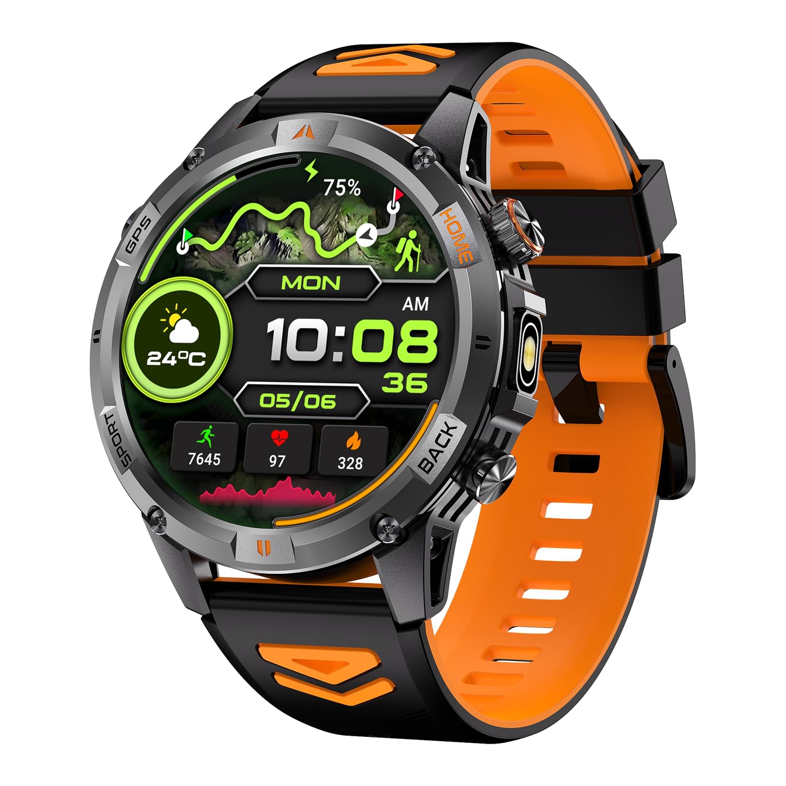 Smart Sport Watch Outdoor GPS High Resolution 360x360 Multisport Modes Activity Tracker with 100+ Exercise Modes for Men Women Sports Enthusiasts Zinc Alloy Frame 1.46 Inch Screen (Black and