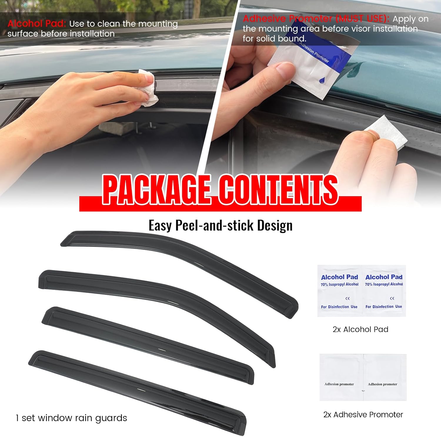 IKON MOTORSPORTS Tape on Window Visors Compatible with 2022-2026 Nissan Frontier Crew Cab, Slim Style Acrylic Smoke Rain Guards, Side Window Wind Deflectors 4PCS