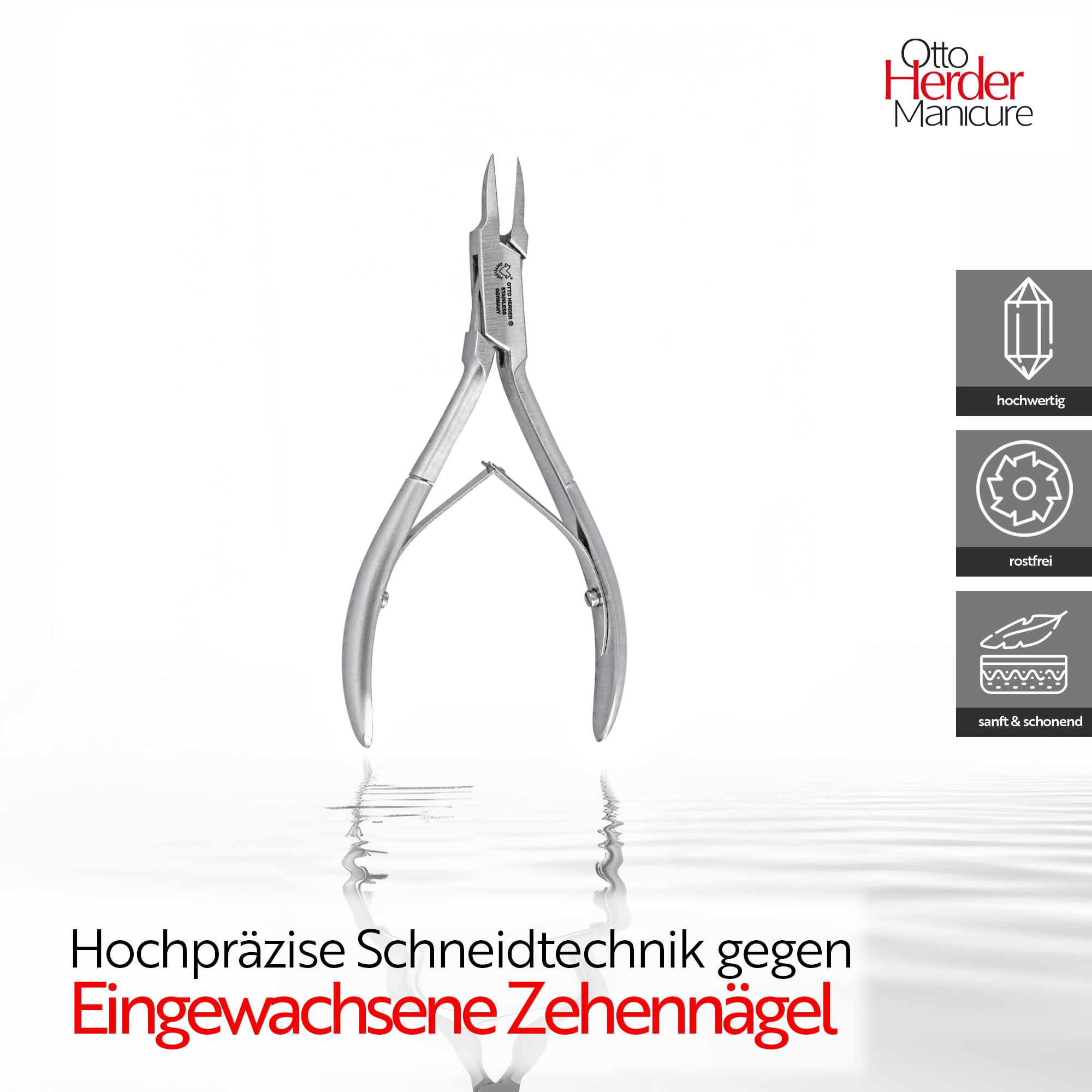 Otto Herder Manicure Nagelzange, Eckenzange mit dünnen Schneiden, ca. 13 cm, Klingenlänge ca. 1,5 cm, gegen eingewachsene Zehennägel, aus rostfreiem Stahl