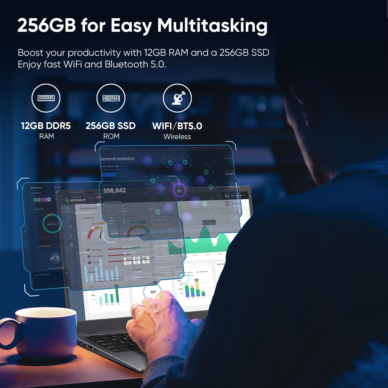 Coolby 15.6inch Laptop, 12GB RAM/256GB SSD, 1920x1080 IPS Display, Intel N95(Beats N5095) Quad Core Laptop Computer, Support Fingerprint, WiFi 5, BT — view 6