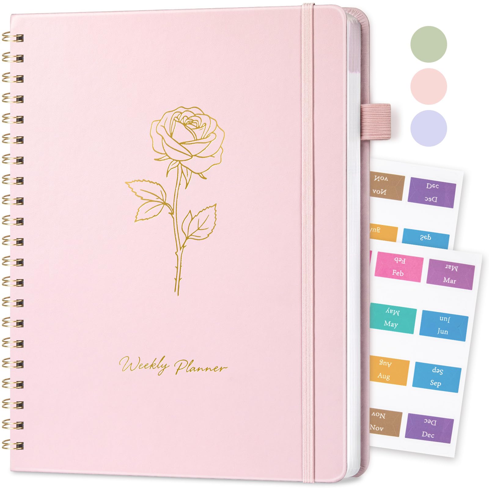 Umriox Undated Planner - A4 Weekly Planner Notebook, Weekly Journals for Study,Work,Fitness,52 Weeks Planning with 24 Self-Adhesive Tabs, Hardcover - Pink