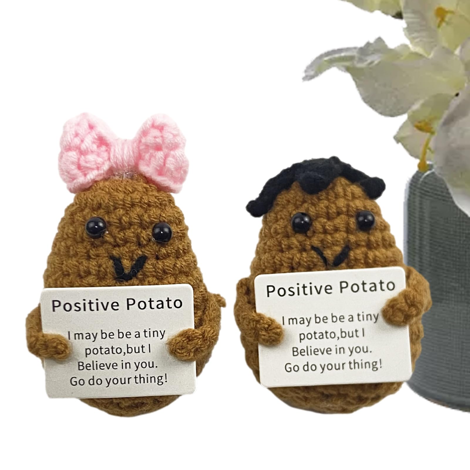 Positive-Potato Pocket Knuffel Mini Pluche | Handgemaakte emotionele ondersteuning gebreid | grappige positieve aardappelpop | positief geschenk | Pocket Hug Positieve aardappel