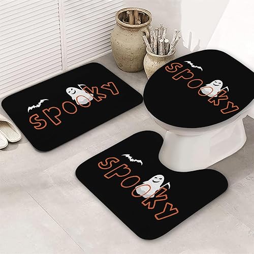 Aremetop Juego de 3 tapetes de baño de Halloween para decoración de otoño, decoración de casa de campo de fantasma, fantasma, murciélagos