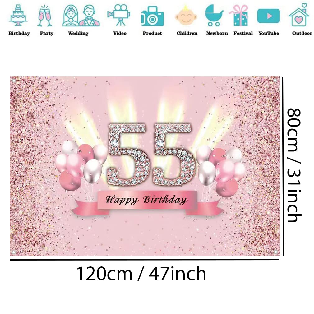 Betteryanzi Geburtstags-Banner „Happy 55th Birthday“ – Violett Mit Glitzer, Vorgefädelt, 297 Cm