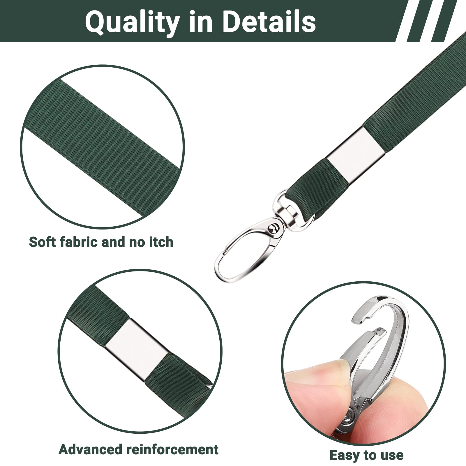 Segus Lanyard 10 Piezas Cuelga Llaves Cuello Nylon Enfermera Mosqueton Metalico Verde Oscuro