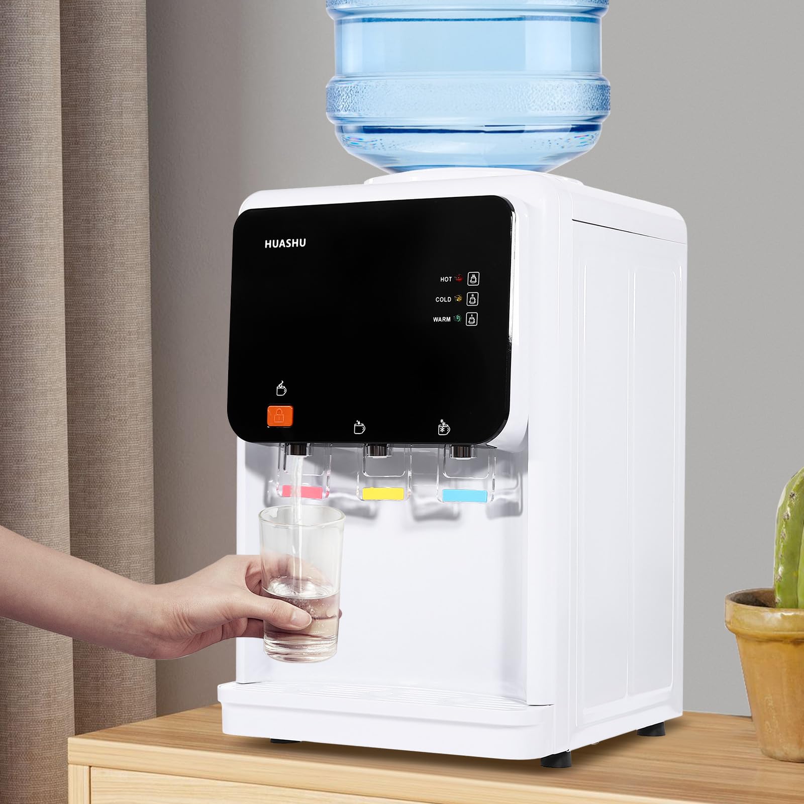Elektryczny dozownik wody 500 W z 3 temperaturami dystrybutor ciepłej i zimnej wody, ładowanie od góry, zabezpieczenie przed dziećmi, blat stołu, dozownik wody do domu/biura/szkoły