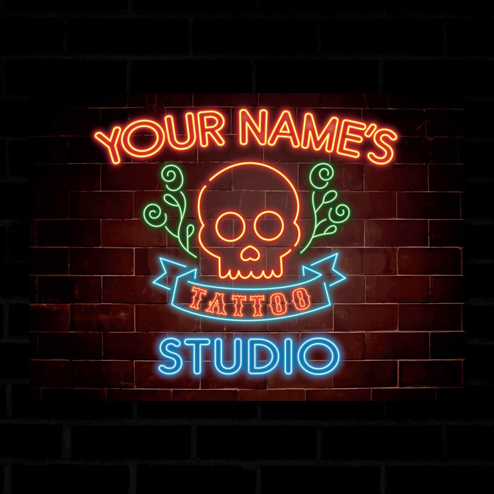 My Pixel Print Metal Personalised Tattoo Studio Neon Effect Custom Text Sign Wall Decor Plaque