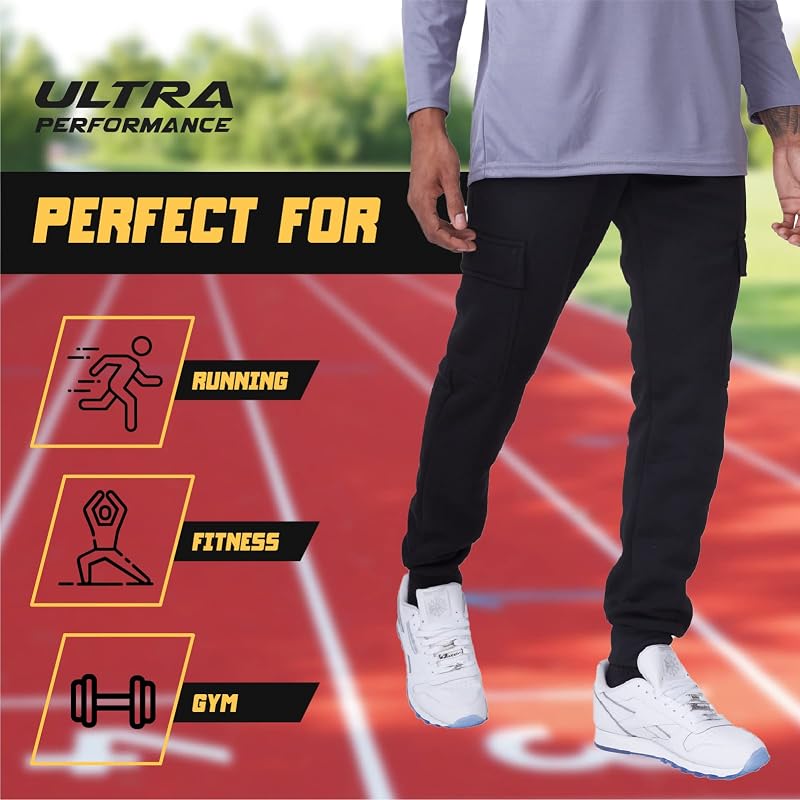 Ultra Performance Mens Sweatpants 3 Pack Fleece Cargo Joggers, with Pockets image 5